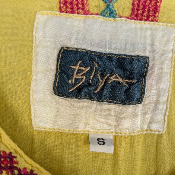 Johnny Was Top S Yellow Tunic Shirt Biya Short Sleeve Embroidered Boho Festival - Picture 11 of 12